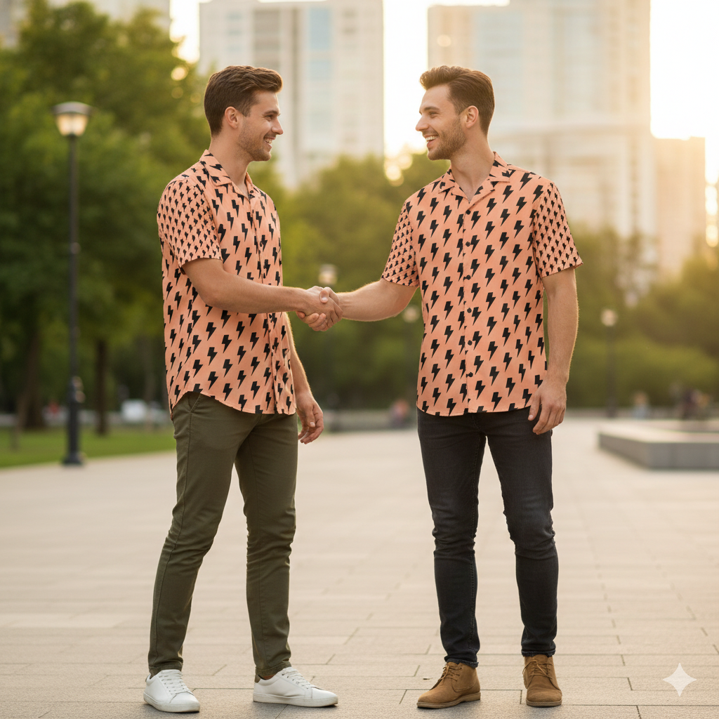 ÁRTIKO Peach Lightning Bolt Short-Sleeve Button-Up Shirt