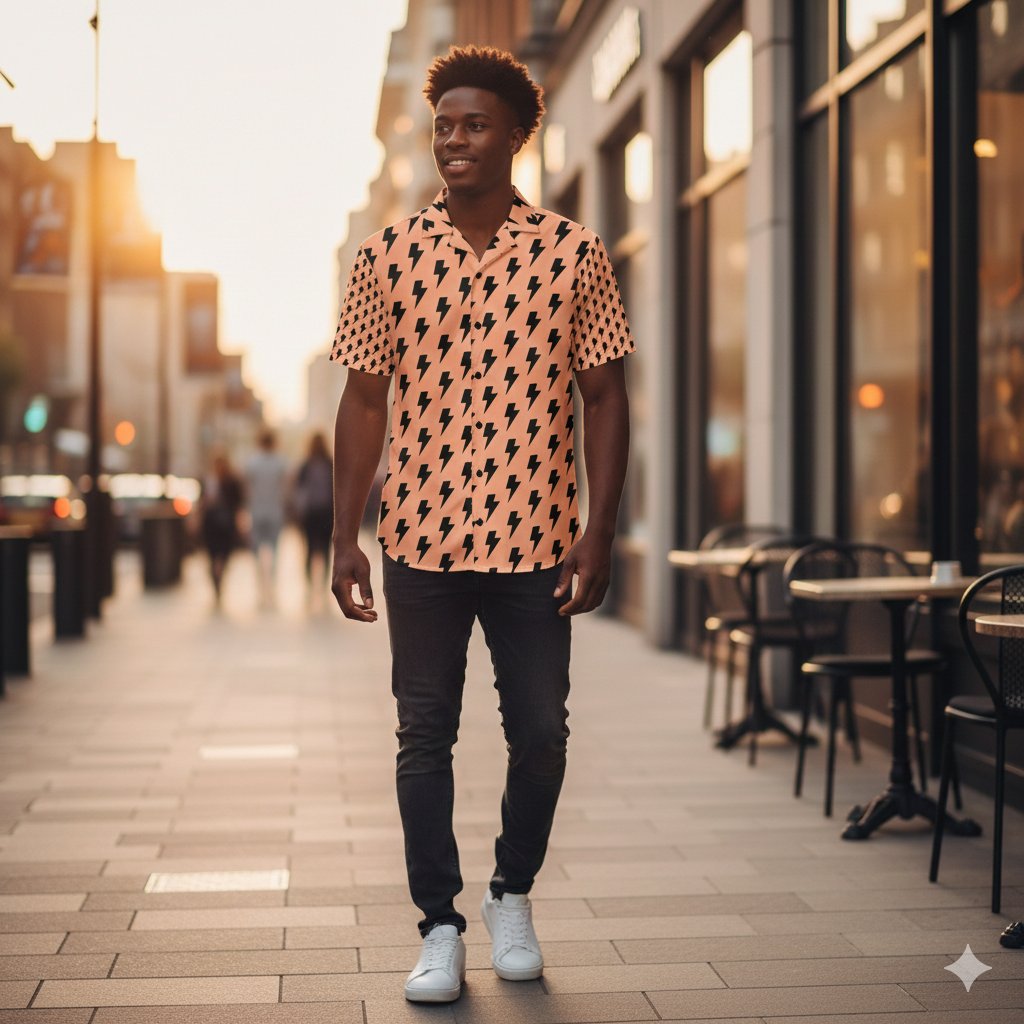 ÁRTIKO Peach Lightning Bolt Short-Sleeve Button-Up Shirt