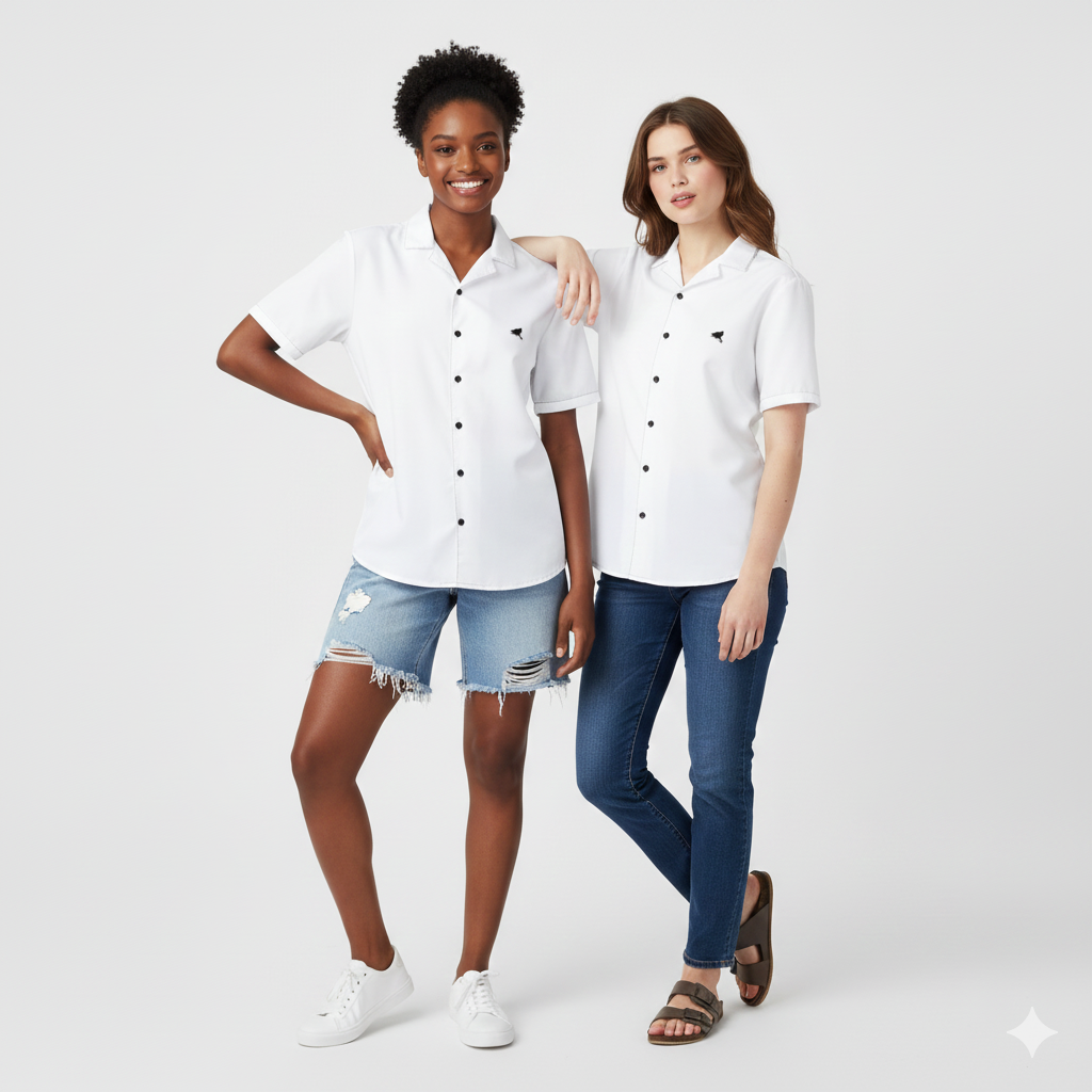 ÁRTIKO White Short-Sleeve Button-Up Shirt | Minimalist Casual Shirt