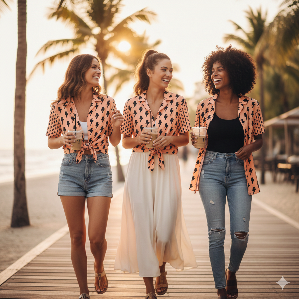 ÁRTIKO Peach Lightning Bolt Short-Sleeve Button-Up Shirt